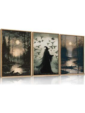 Large Halloween Decor - Gothic Vintage Wall Art Set, Spooky Canvas Prints 3pcs
